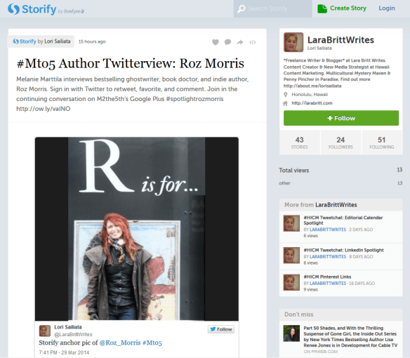 #Mto5 Roz Morris Twitterview Storify